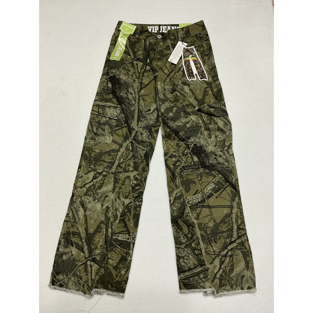 VIP Jeans Womens Camo Cargo Utility Pants Size S/6 NWT Raw Hem Y2K Hunting Green
